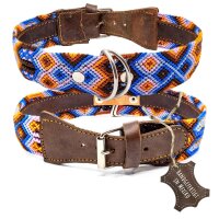 Mexikanisches Hundehalsband Blau Braun Orange aus Leder...