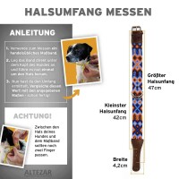Mexikanisches Hundehalsband Blau Braun Orange aus Leder Handgemacht - L Halsumfang: 43 cm - 47 cm
