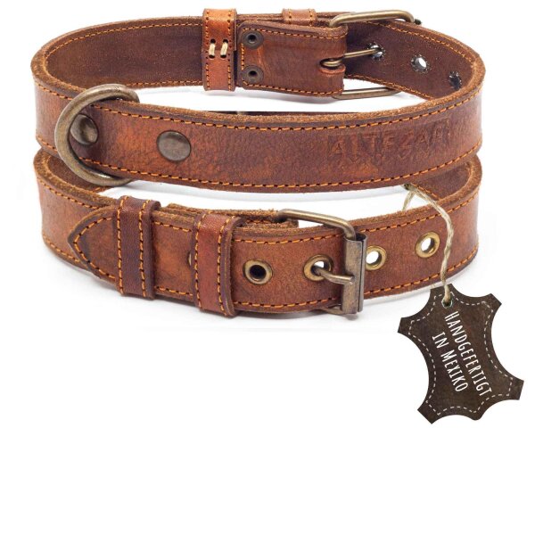 ALTEZAR Braunes Hundehalsband aus weichem, leichtem Leder, strapazierfähiges Lederhalsband S - Halsumfang: 27 cm - 33 cm