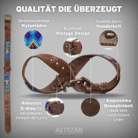 ALTEZAR Blaues Hundehalsband aus Leder Doppel-Tribal Blau Handgemacht in Mexiko - Größe L