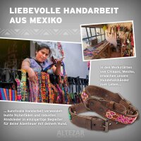 ALTEZAR Buntes Hundehalsband aus Leder Doppel-Tribal Farbenrausch Handgemacht in Mexiko - Größe S