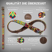 ALTEZAR Buntes Hundehalsband aus Leder Tribal Farbenrausch Handgemacht in Mexiko - Größe S