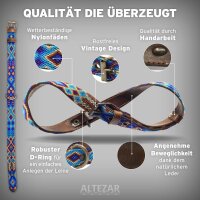ALTEZAR Blaues Hundehalsband aus Leder Tribal Blau Handgemacht in Mexiko - Größe XS