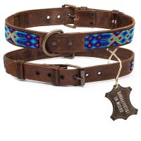 ALTEZAR Blaues Hundehalsband aus Leder Doppel-Tribal Blau...