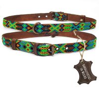 ALTEZAR Grünes Hundehalsband aus Leder Tribal...