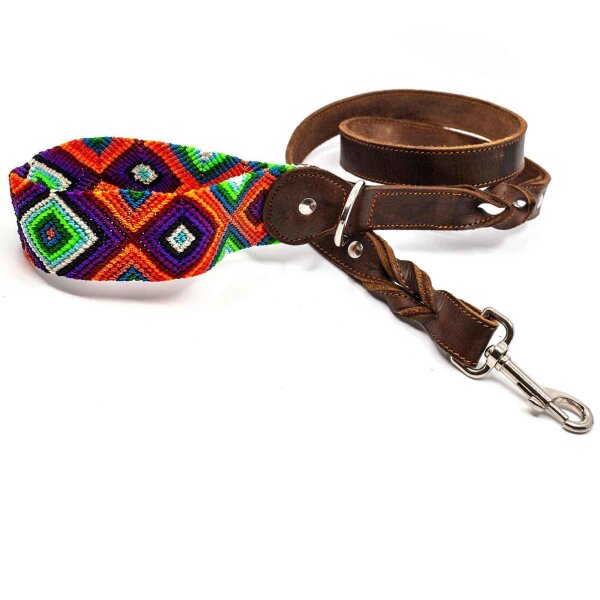 ALTEZAR Hundeleine Tribal Grün Orange Blau Grün Lila Handgemacht aus Mexiko