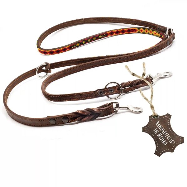 ALTEZAR Hundeleine Leder Schmal Tribal Handgemacht in Mexiko für kleine Hunde Feuerrot