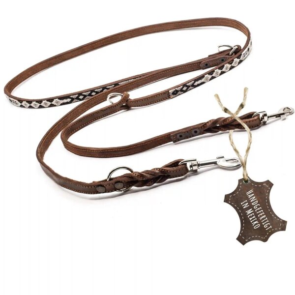 ALTEZAR Hundeleine Leder Schmal Tribal Handgemacht in Mexiko für kleine Hunde Schwarz