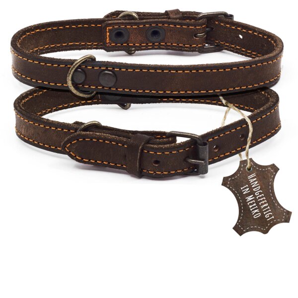 ALTEZAR Dunkelbraunes Hundehalsband weiches, leichtes Leder-Halsband Größe XS